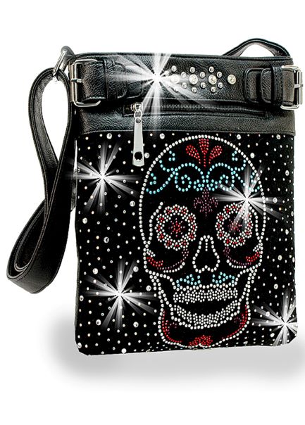 Sugar Skull Rhinestone Crossbody Sling