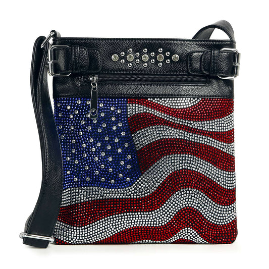Wavy Flag Rhinestone Design Crossbody