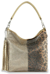 Two Tone Leopard Hobo Handbag