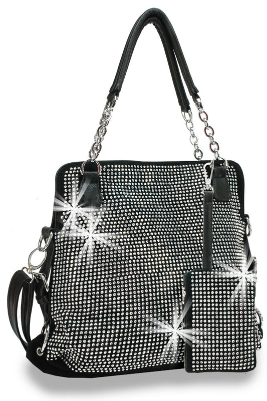 Rhinestone Covered Accessorized Shoulder Bag