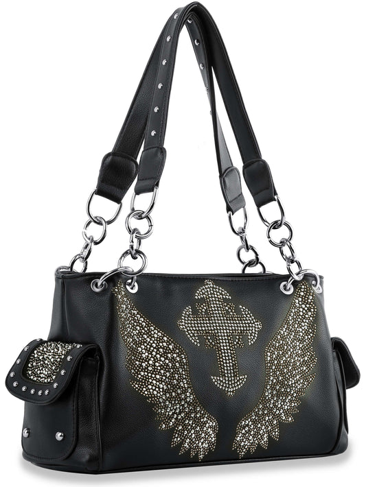 Wing Design Rhinestone Handbag