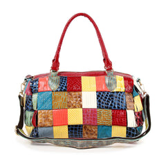 Genuine Leather Large Patchwork Satchel