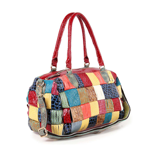 Genuine Leather Large Patchwork Satchel