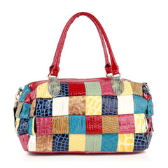 Genuine Leather Large Patchwork Satchel