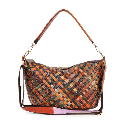 Genuine Leather Woven Shoulder Bag