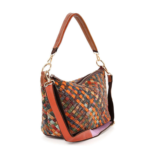 Genuine Leather Woven Shoulder Bag