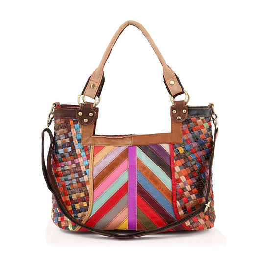 Genuine Leather Colorful Woven Shoulder Bag