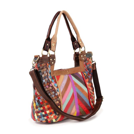 Genuine Leather Colorful Woven Shoulder Bag