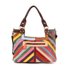 Genuine Leather Colorful Woven Shoulder Bag