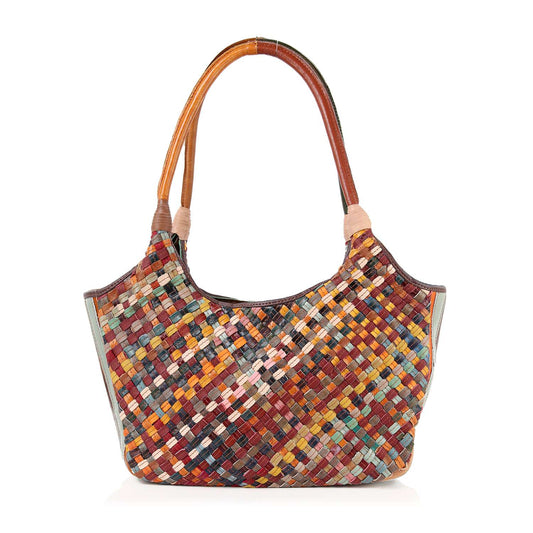 Genuine Leather Woven Large Shoulder Bag