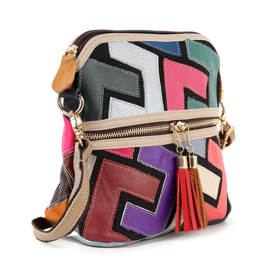 Genuine Leather Colorful Abstract Design Crossbody Sling