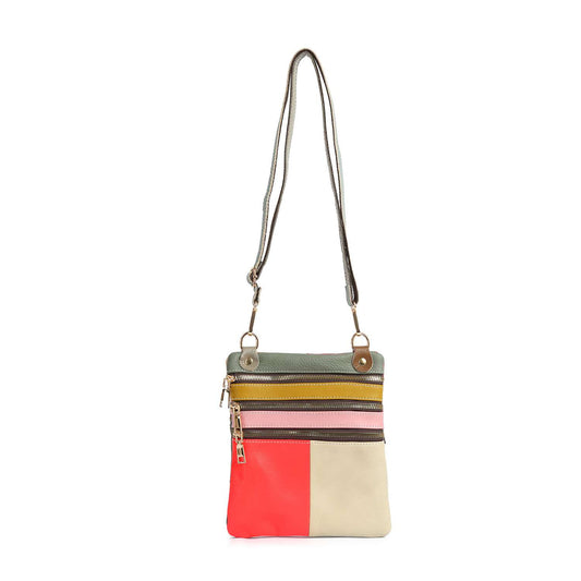 Genuine Leather Color Block Crossbody