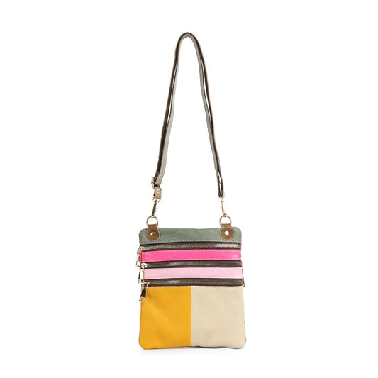 Genuine Leather Color Block Crossbody