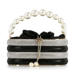 Pearl Accented Striped Rhinestone Evening Bag