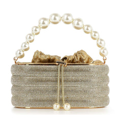 Pearl Accented Striped Rhinestone Evening Bag