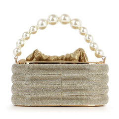 Pearl Accented Striped Rhinestone Evening Bag