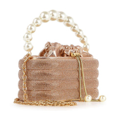 Pearl Accented Striped Rhinestone Evening Bag