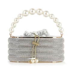 Pearl Accented Striped Rhinestone Evening Bag