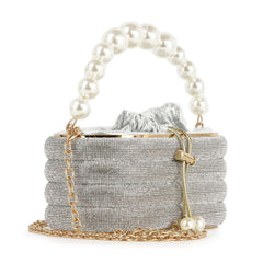 Pearl Accented Striped Rhinestone Evening Bag