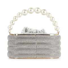 Pearl Accented Striped Rhinestone Evening Bag