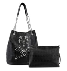 Skull Design Rhinestone Handbag Set