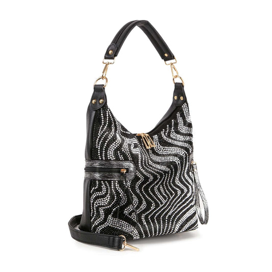 Rhinestone Patterned End Pocket Hobo Handbag