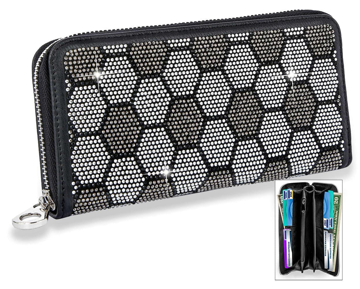 Unique Rhinestone Pattern Fashion Wallet - Black