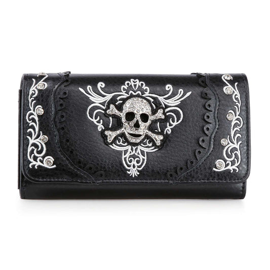 Rhinestone Skull Top Flap Wallet