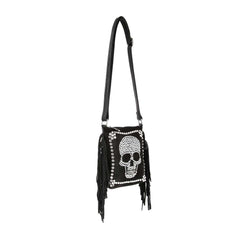 Skull Accented  Fringe Shoulder Bag