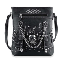 Stud and Chain Accented Skull Crossbody Sling