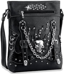 Stud and Chain Accented Skull Crossbody Sling