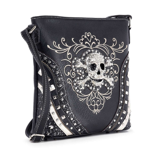 Skull Accented Studded Crossbody Sling