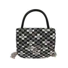 Medium mosaic checker pattern crossbody cotton bag