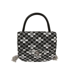 Small mosaic checker pattern top handle cotton bag