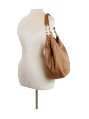 Three inner space leather hobo bag