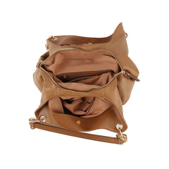 Three inner space leather hobo bag