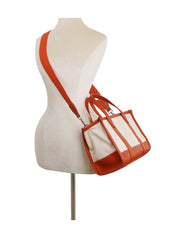 Structured top handle canvas tote with crossbody strap