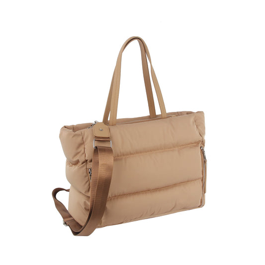 Puffy front zipper tote with crossbody strap