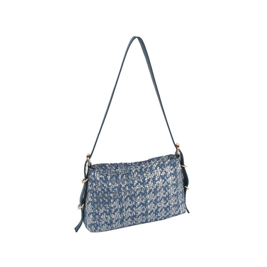 Denim and spangle daily shoulder bag