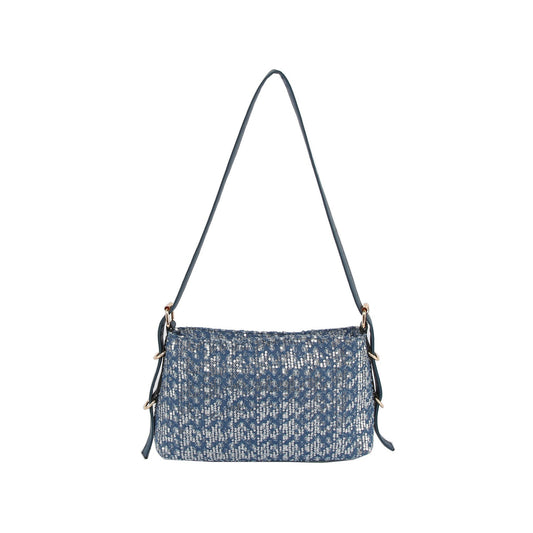 Denim and spangle daily shoulder bag