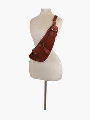 Leather Sling Bag Women Men Crossbody Daypack