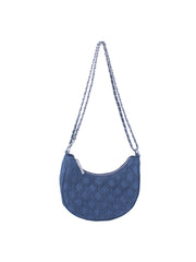 Denim argyle patterned hobo bag with chain detail