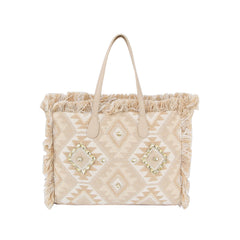 Argyle pattern with shell and tassel detail tote