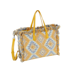 Argyle pattern with shell and tassel detail tote