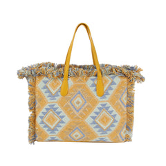 Argyle pattern with shell and tassel detail tote