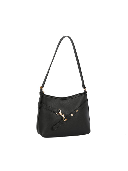 Pebbled Hook Accent Shoulder Bag