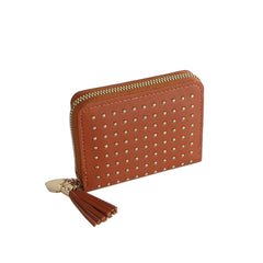 Studded Zip Wallet with Tassel Charm