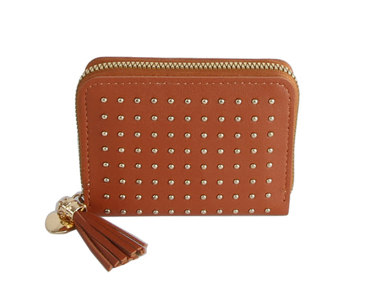 Studded Zip Wallet with Tassel Charm