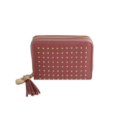 Studded Zip Wallet with Tassel Charm