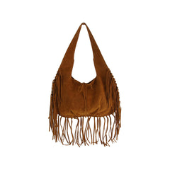 Fringe Stitched Suede Hobo Bag